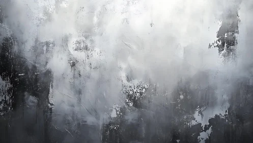 Moody Abstract Painting with Gray Tones and Textured Brushwork.