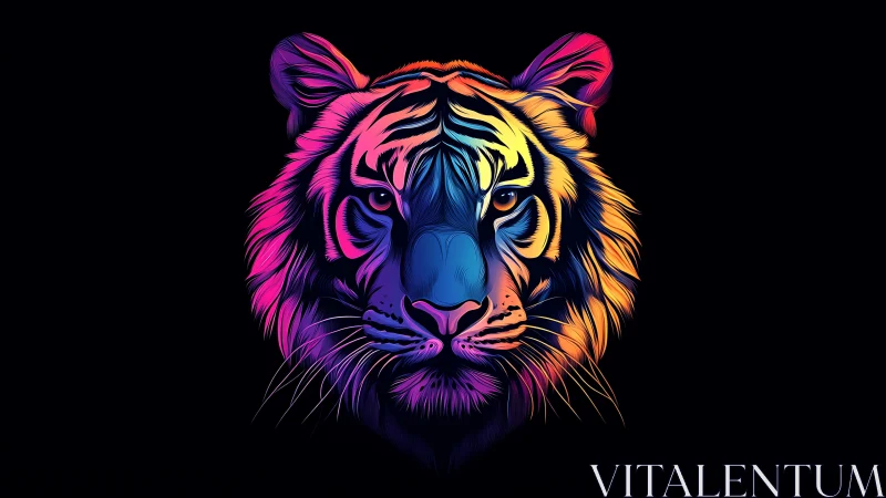 Neon tiger portrait glows fiercely against deep black void