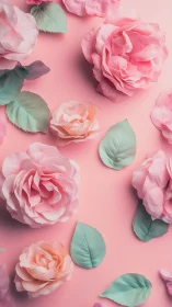 Petal Whispers: Pink Roses in Bloom on Pastel Canvas.