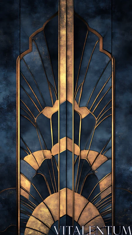 Art Deco brass elevator doors with geometric sunburst relief