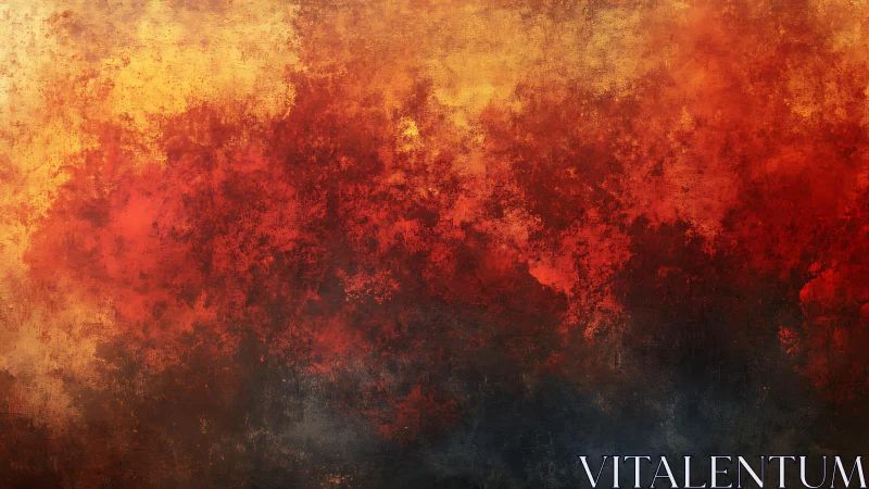 Fiery Abstract Painting with Warm Red and Orange Textures.