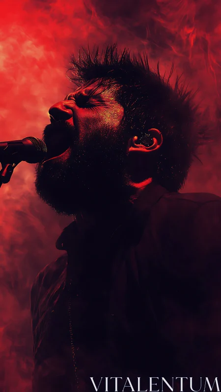 Vocalist silhouette in red atmospheric stage backlighting.