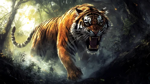 Digital rendering shows tiger striding through dense forest
