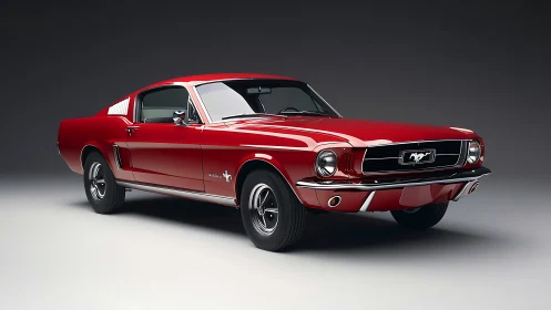 Crimson classic Mustang poised like a timeless road dream.