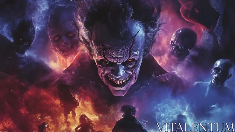 Digital painting of demonic ringleader amid spectral horde.