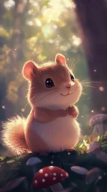 Woodland hamster character in glowing bokeh forest light.