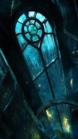 Tilted circular-arched window structure is shown in decay