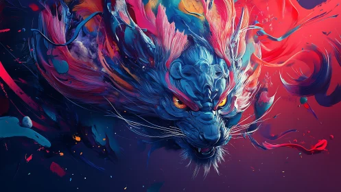Elemental dragon spirit surging through neon brushstrokes.