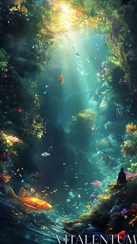 Quiet golden koi and a forest of underwater daydreams.