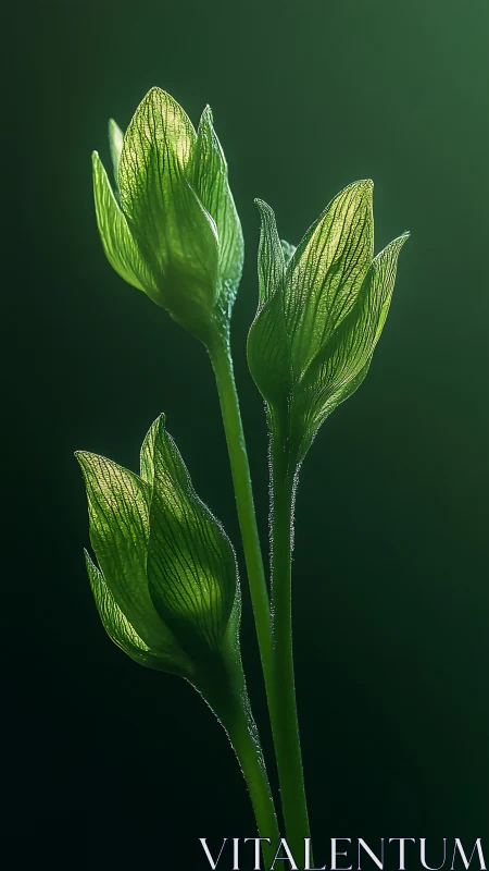 Tender green buds glowing softly in quiet forest light.