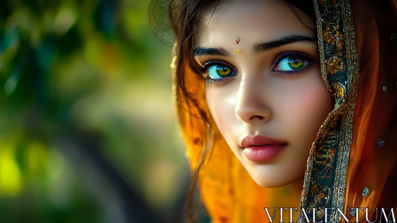 Digital portrait depicts veiled woman in close frontal view