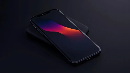 Sleek modern smartphone with abstract gradient wallpaper in dark style.