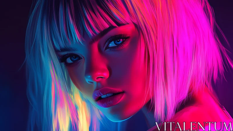 Neon lit portrait reveals a thoughtful gaze in bold color