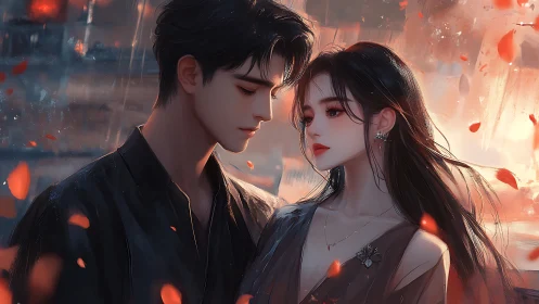 Atmospheric Digital Portraiture: Luminescent Figures Against Pyroclastic Backdrop.