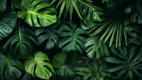 Digital painting of layered monstera foliage composition.