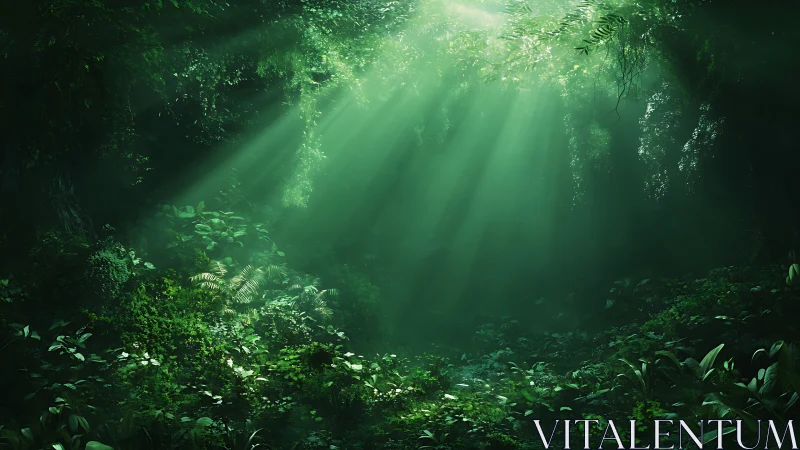 Enchanted Forest Interior with Volumetric Light Penetration