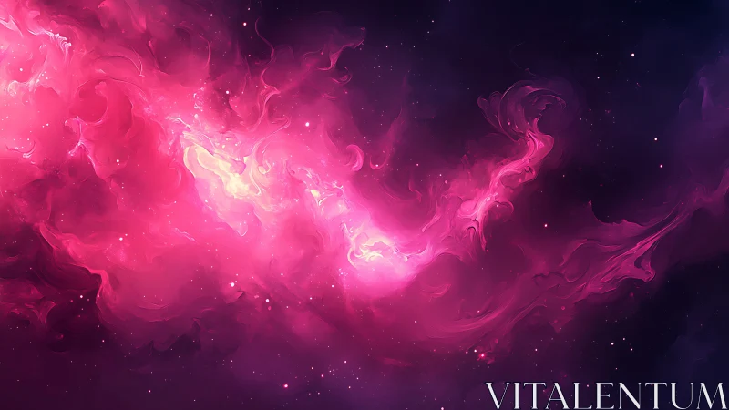 Pink and violet nebula structure against deep space field.