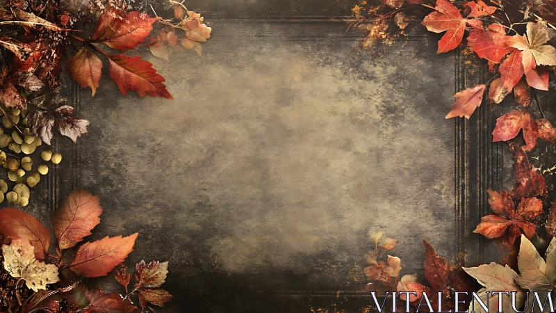 Vintage autumn leaf frame with textured neutral background.