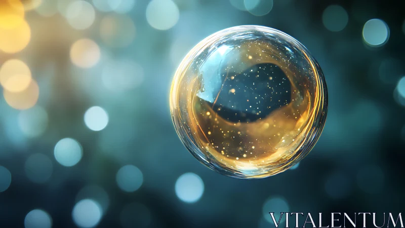 Isolated translucent sphere is rendered with bokeh background