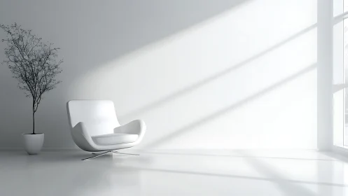 Minimalist white lounge chair receives strong window light