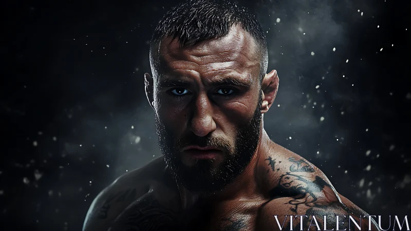 Storm-eyed warrior locked in a midnight grit stare.