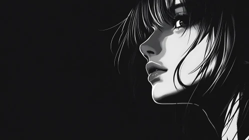 Silver-lit gaze in the dark, a quiet anime night portrait.