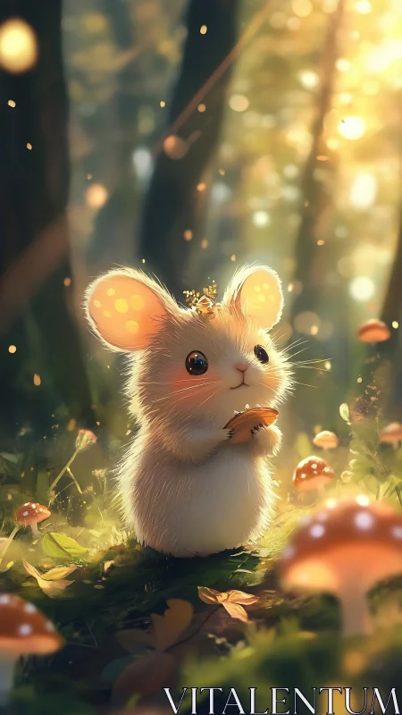 Forest mouse in golden backlight with luminous bokeh field.