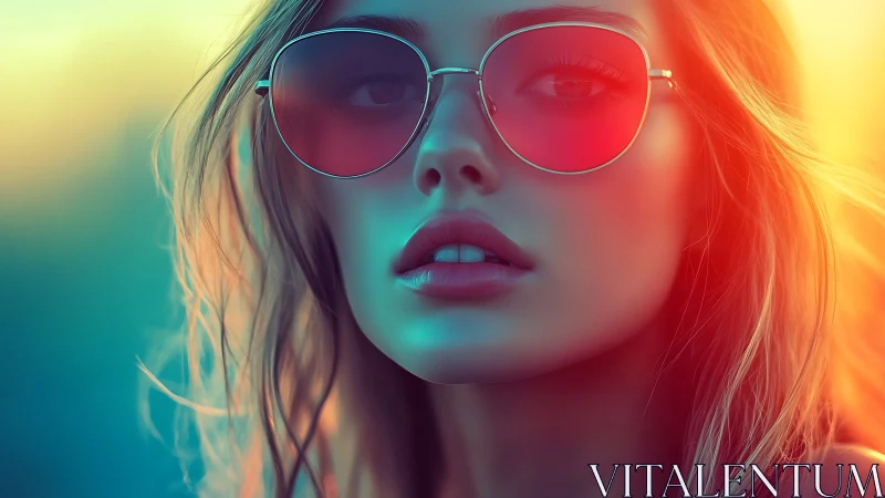 Close portrait of woman in tinted sunglasses, soft lighting.