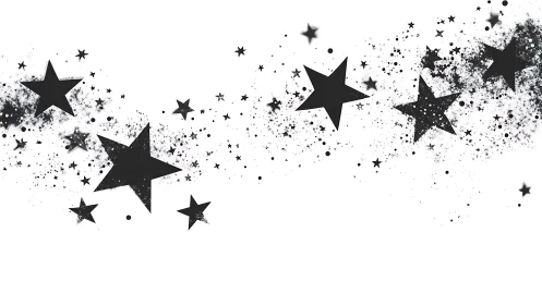 Scattered black stars drift across a white cosmic haze