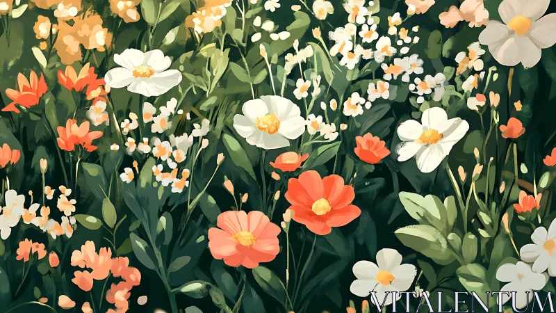 Layered floral composition with orange, white, and peach blooms on dark background