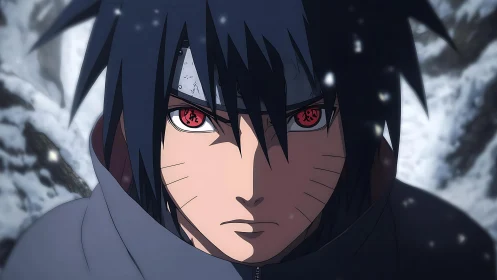 Intense ninja gaze holds steady in a swirling winter storm