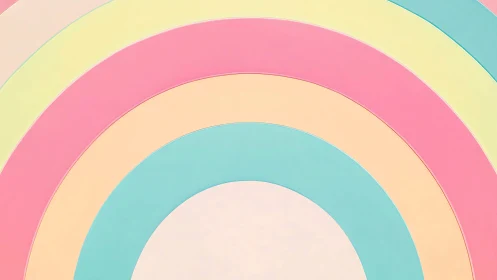 Pastel rainbow arches circling a soft, candy-quiet sky.