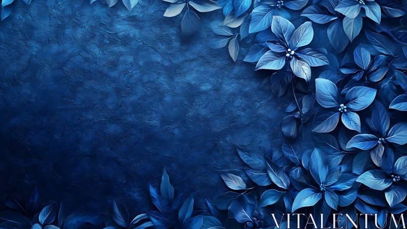Midnight blue floral relief with textured abstract backdrop.