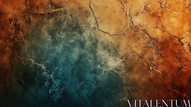 Cracked stone gradient in teal and burnt orange tones.