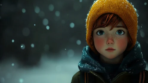 Snowlit child portrait uses cinematic lighting and shallow depth