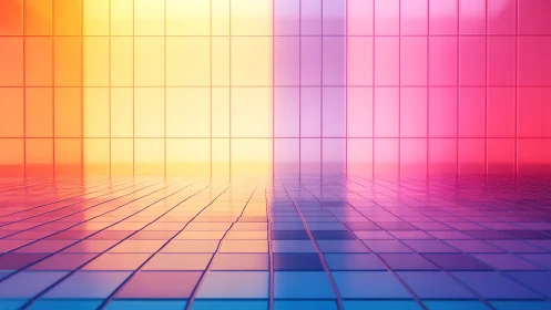 Chromatic tiles rehearse dawn-to-dusk light across a grid