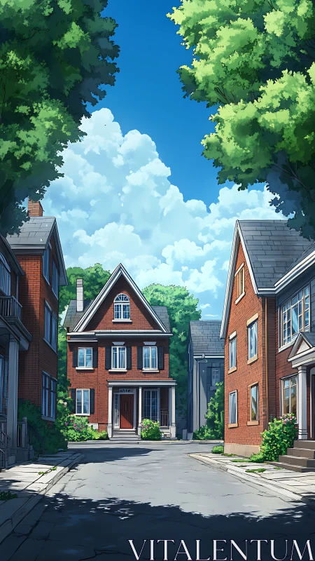 Sunny red-brick townhouse on quiet tree-lined street.