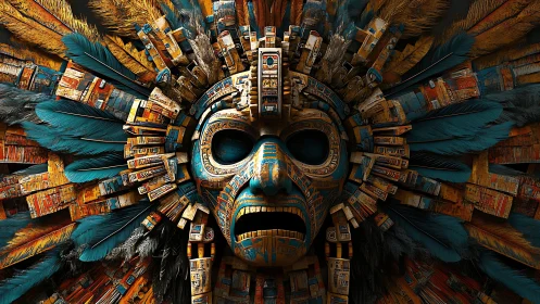 Vibrant feathered mask radiates ancient ceremonial energy