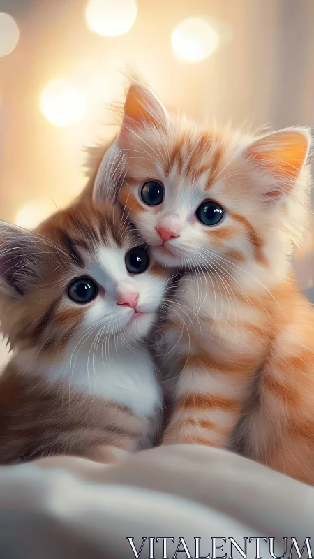 Two Kittens With Luminous Eyes Against Warm Bokeh Background