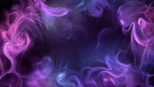 Purple and blue swirling smoke on dark abstract background.