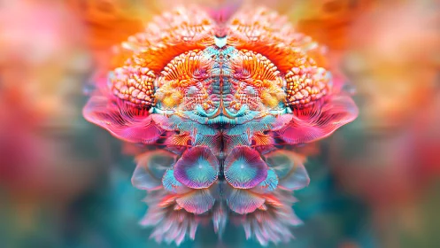 Symmetrical abstract coral-like digital form in vivid color.