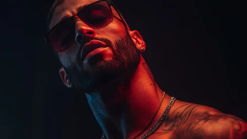 Male portrait in colored side lighting with sunglasses.