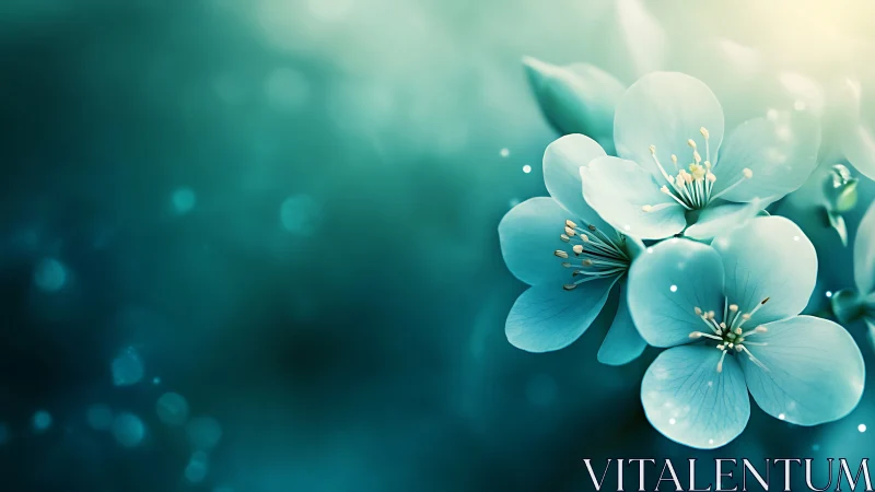 Delicate petaled flowers rendered with bokeh depth and tonal gradient transition