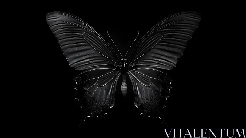 Obsidian butterfly rendered in high-gloss monochrome detail.