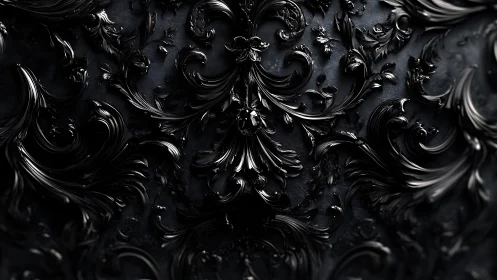 Midnight baroque swirls unfold in rich glossy darkness