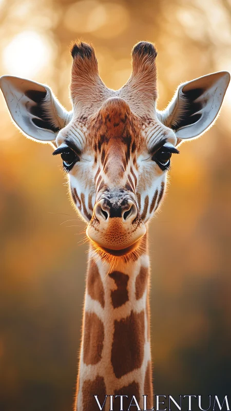 Gentle giraffe gazes warmly into golden afternoon light