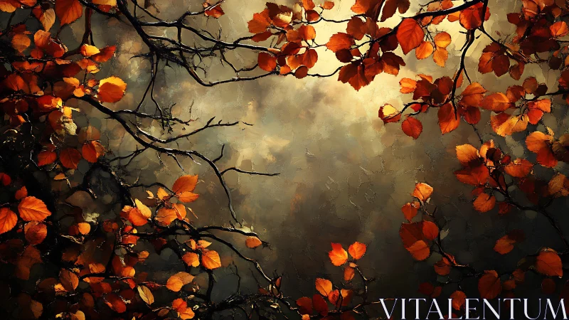 Autumn Branches Framing Soft Light, Impressionist Digital Art.