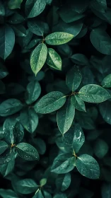 Rain-kissed green leaves under soft natural light.