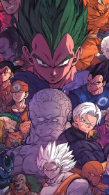 Saiyan stormfront of heroes and rivals in electric standoff.