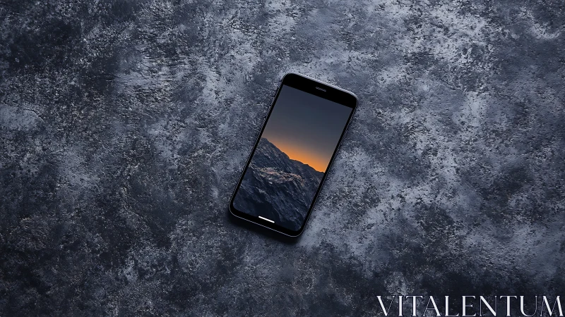 Pocket horizon rising from a lone phone on stormy stone.